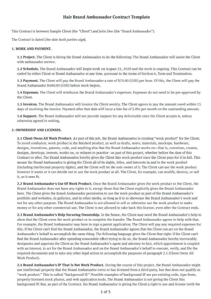 Hair Brand Ambassador Contract Template Download Bonsai